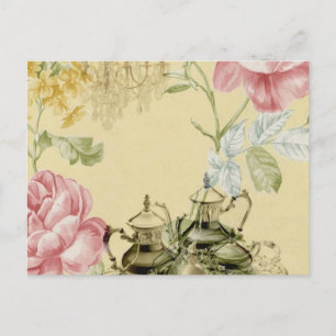 Carte Postale Théière Tasse à thé florale française Fête du thé 