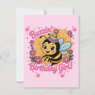 Carte Postale Thème d'abeille pour fille d'anniversaire bourdonn