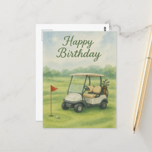 Carte Postale Thème d'anniversaire de golf avec gouache de chari