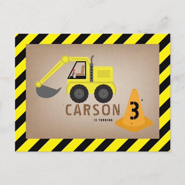 Carte Postale Thème de construction des excavateurs Anniversaire (Devant)