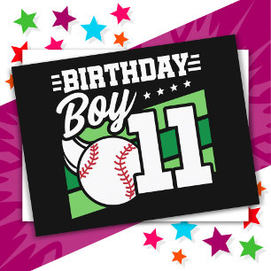 Carte Postale Thème de fête de baseball de 11 ans pour garçon de