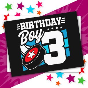 Carte Postale Thème de fête de hockey pour enfant de 3 ans Fête