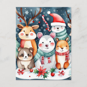 Carte Postale Thème de Noël Animaux mignons