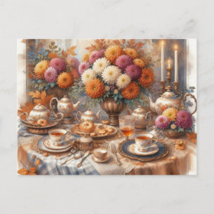 Carte Postale Thème élégant de thé d'automne aquarelle 