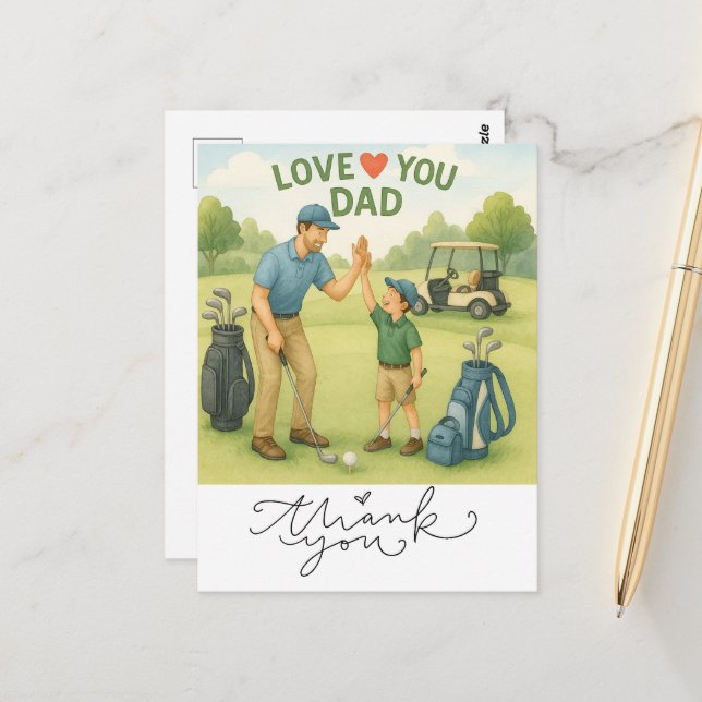 Carte Postale Thème golf pour Papa  (Devant/Arrière en situation)