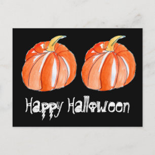 Carte Postale Thème Halloween noir et orange citrouille