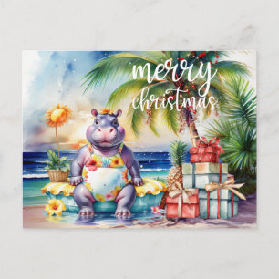 Carte Postale Thème Hippo Noël Hawaïen 