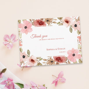 Carte Postale Thème Jardin Rose Pâle Fleurs Mariage Remerciement
