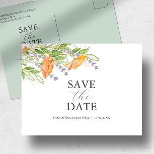 Carte Postale Thème Mariage fleur sauvage Enregistrer La Date