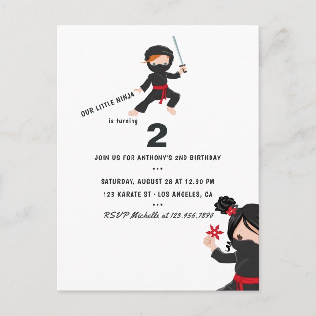 Carte Postale Thème Ninja Anniversaire (Devant)