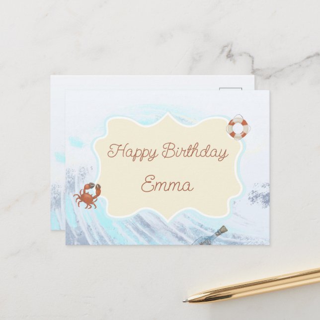 Carte Postale Thème Océan Joyeux Anniversaire Personnalisé avec  (Devant/Arrière en situation)