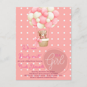 Carte Postale Thème ours ballon à air chaud rose pêche Baby Show