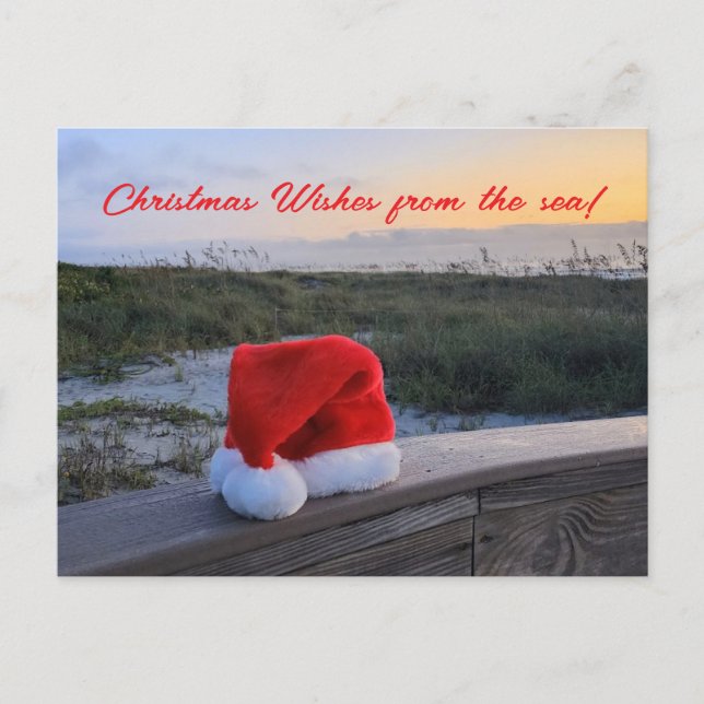 Carte postale thème plage avec Santa Hat (Devant)