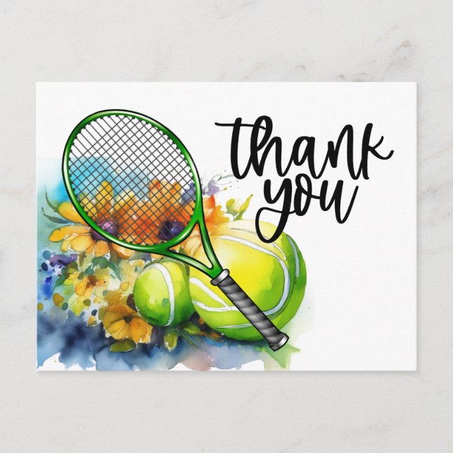 Carte Postale Thème tennis avec raquette et balle aquarelle (Devant)