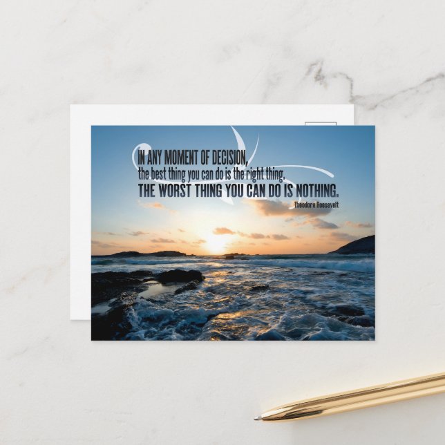 Carte Postale Theodore Roosevelt Citation Inspirationnelle "Déci (Devant/Arrière en situation)