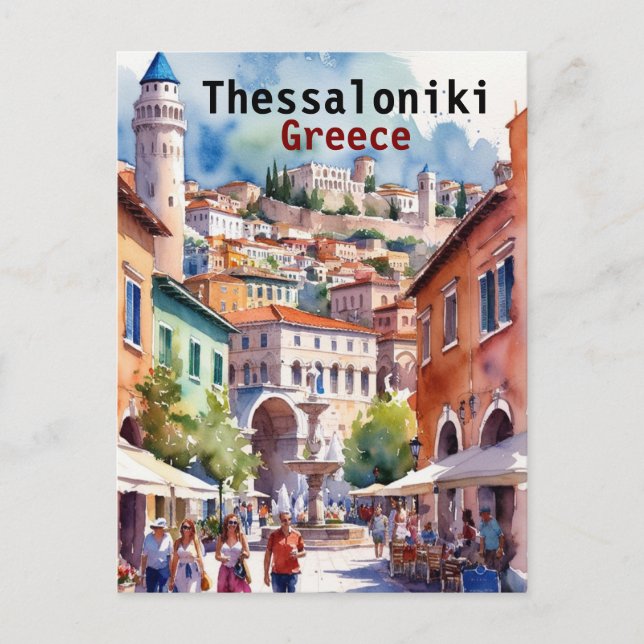 Carte Postale Thessalonique Grèce Voyage aquarelle peintures (Devant)