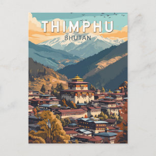 Carte Postale Thimphu Bhoutan Illustration Voyage Art Rétro