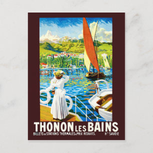 Carte Postale Thonon, Les Bains, femme sur Yacht, France