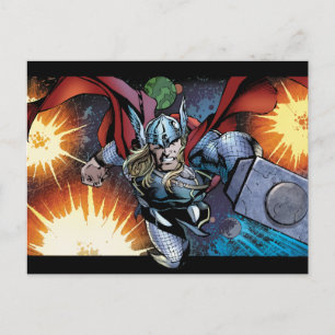 Carte Postale Thor volant dans un panneau de bande dessinée spat