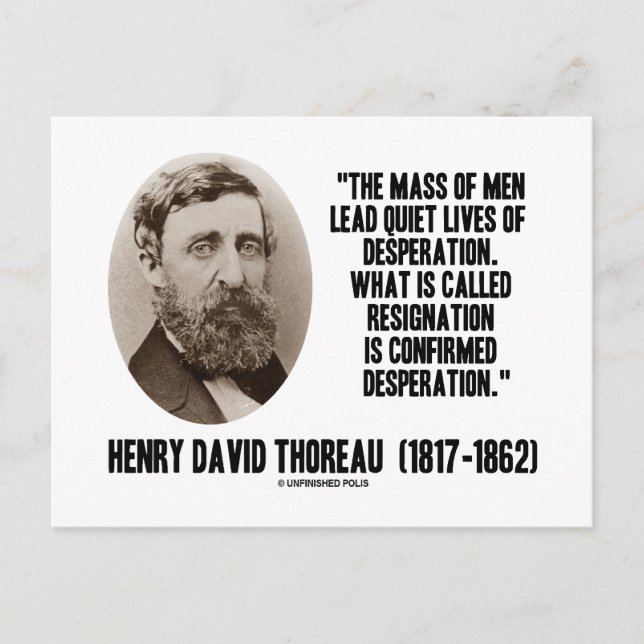 Carte Postale Thoreau Lead Quiet vit la désespoir Démission (Devant)