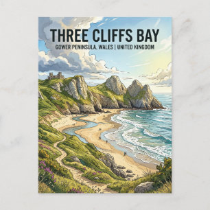 Carte Postale Three Cliffs Bay Royaume-Uni