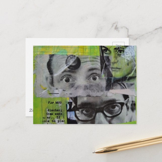 Carte Postale Three Pairs of Eyes Looking Mixed Media Collage (Devant/Arrière en situation)