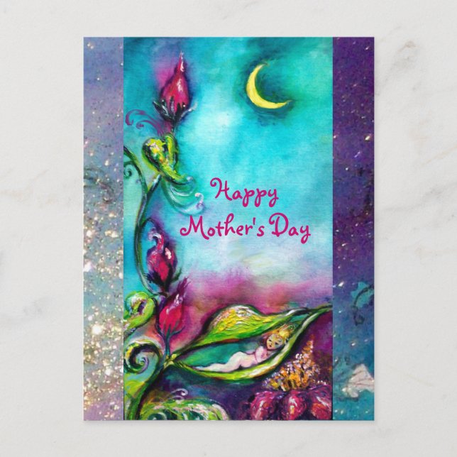 CARTE POSTALE THUMBELINA DORMIR ENTRE FEUILLES ROSE (Devant)