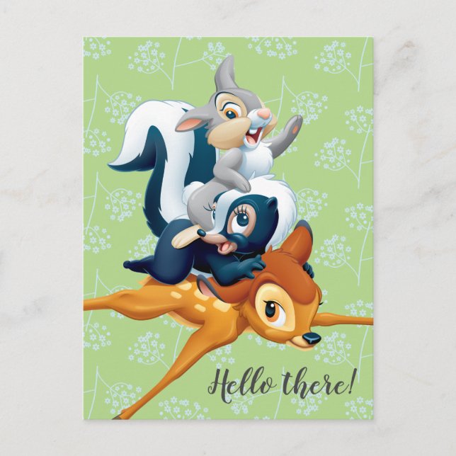 Carte Postale Thumper, Fleur et Bambi empilés pendant le jeu (Devant)