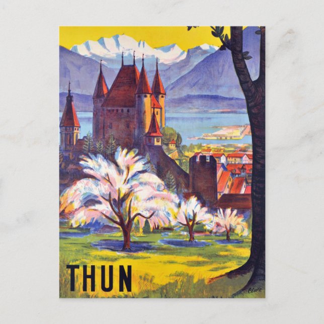 Carte Postale Thun, Ville, Château et Lac, Suisse (Devant)