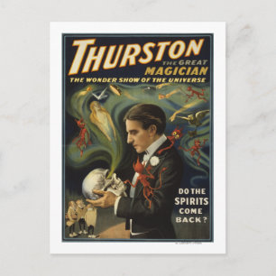 Carte Postale Thurston le grand magicien tenant la magie du crân