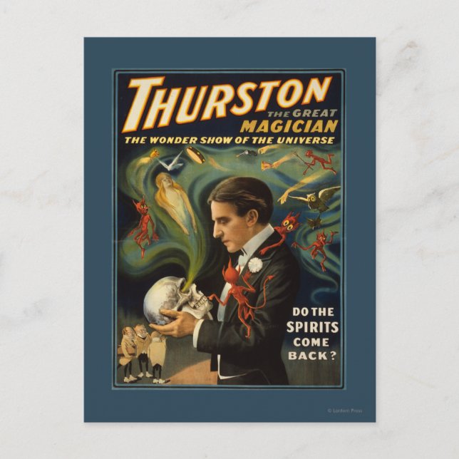 Carte Postale Thurston le grand magicien tenant la magie du crân (Devant)