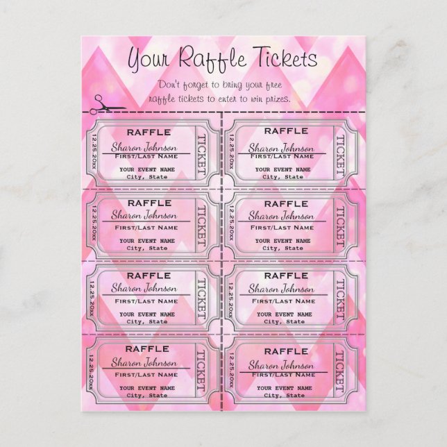 Carte Postale Tickets Raffle Chevron Rose (Devant)