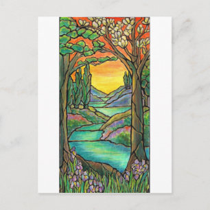 Carte Postale Tiffany Paysage Verre coloré Design ART!