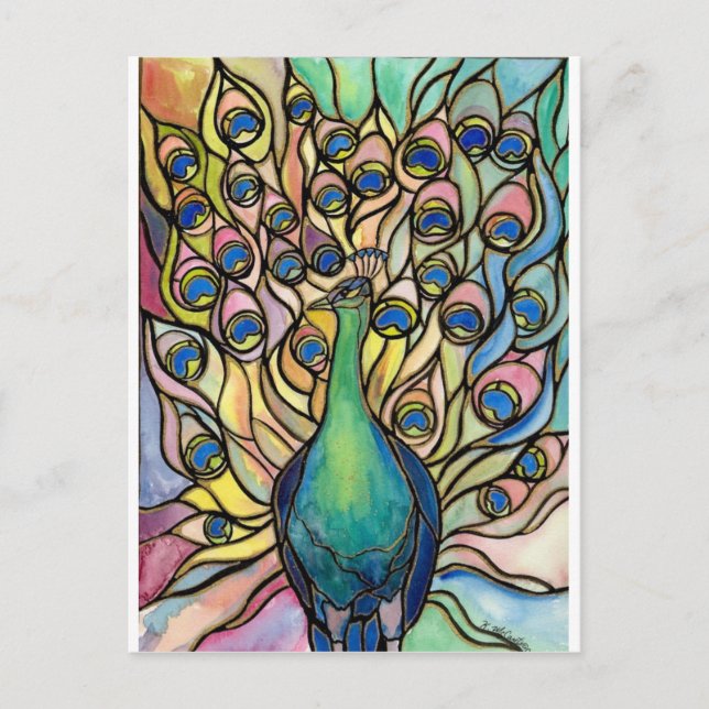 Carte Postale Tiffany Peacock Vitrail style ARTpostcard (Devant)