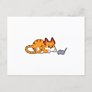 Carte Postale Tiger chat avec souris