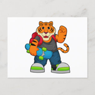 Carte Postale Tiger comme patineur avec skateboard
