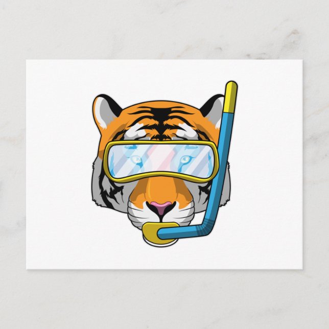 Carte Postale Tiger comme plongeur avec tuba (Devant)