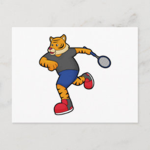 Carte Postale Tiger en tant que joueur de tennis avec raquette d
