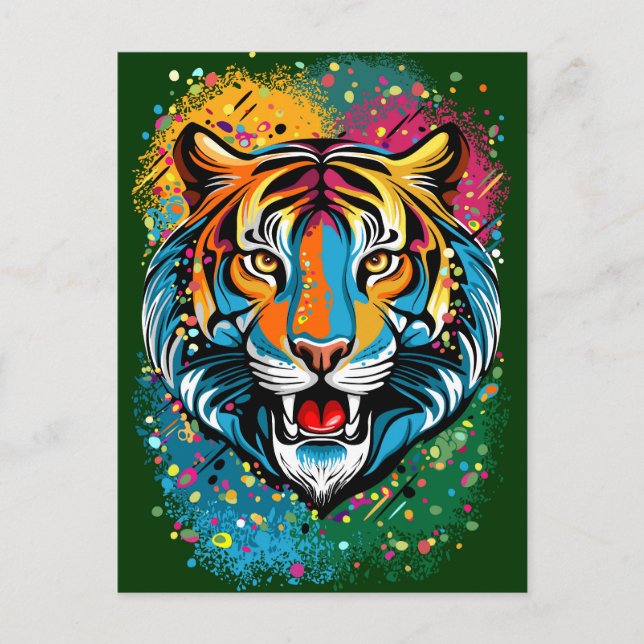 Carte Postale Tiger Tiger Tête arc-en-ciel teintures (Devant)
