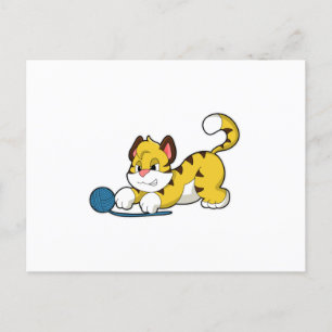 Carte Postale Tigre avec boule de laine
