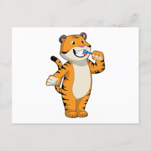 Carte Postale Tigre avec brosse à dents