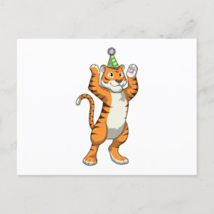 Carte Postale Tigre avec chapeau de fête Party