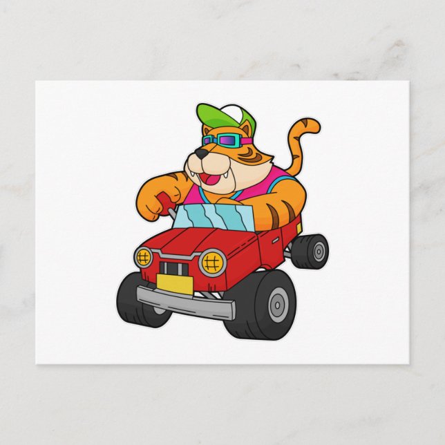 Carte Postale Tigre avec voiture (Devant)