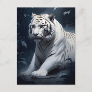 Carte Postale tigre blanc dans la nuit