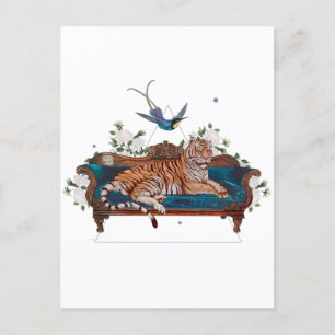 Carte Postale Tigre botanique sur chaise-salon