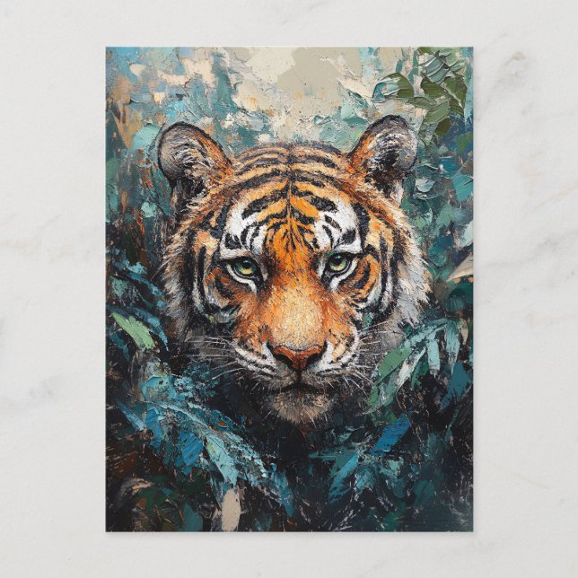Carte Postale Tigre dans la jungle Portrait Peinture (Devant)