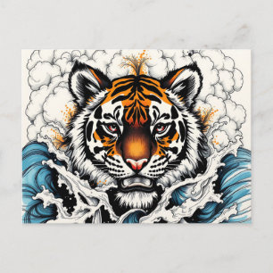 Carte Postale Tigre de croquis abstrait dans l'eau