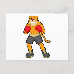 Carte Postale Tigre en boîte avec gants de boxe