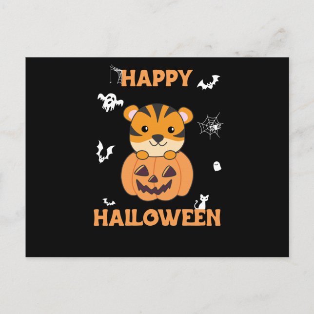 Carte Postale Tigre En Citrouille Tigre Doux Joyeux Halloween (Devant)