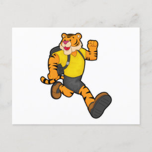Carte Postale Tigre en course avec sac à dos